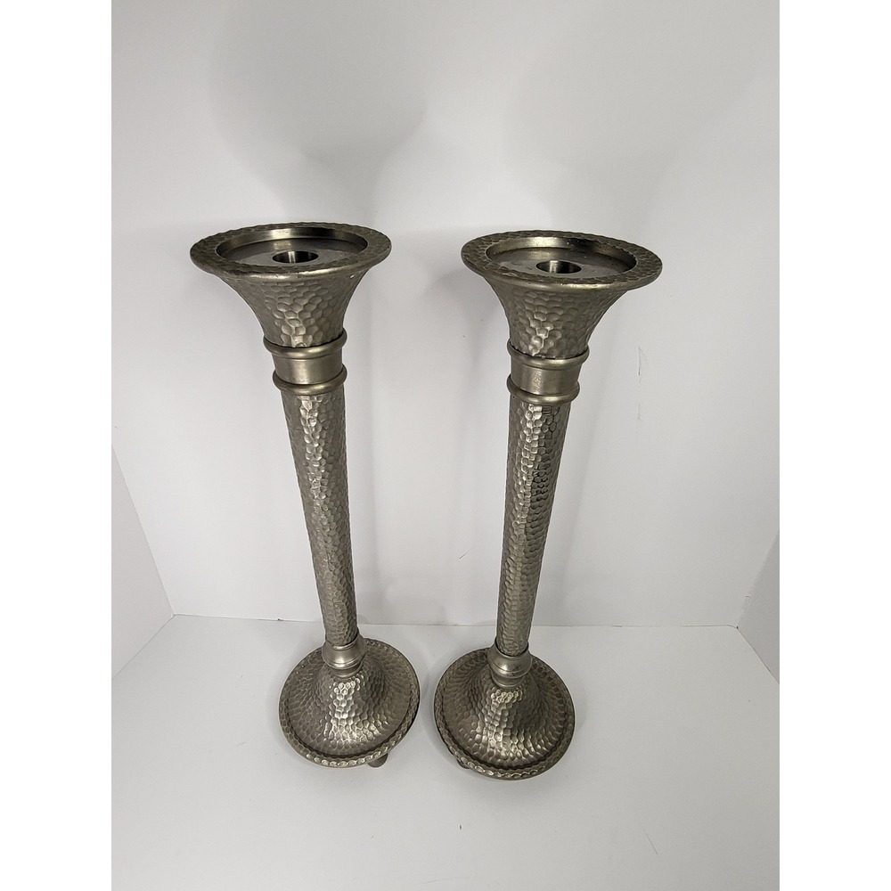 Southern Living at HOME Hammered Metal Candlestick Holders Set of 2 Silver 16.5"